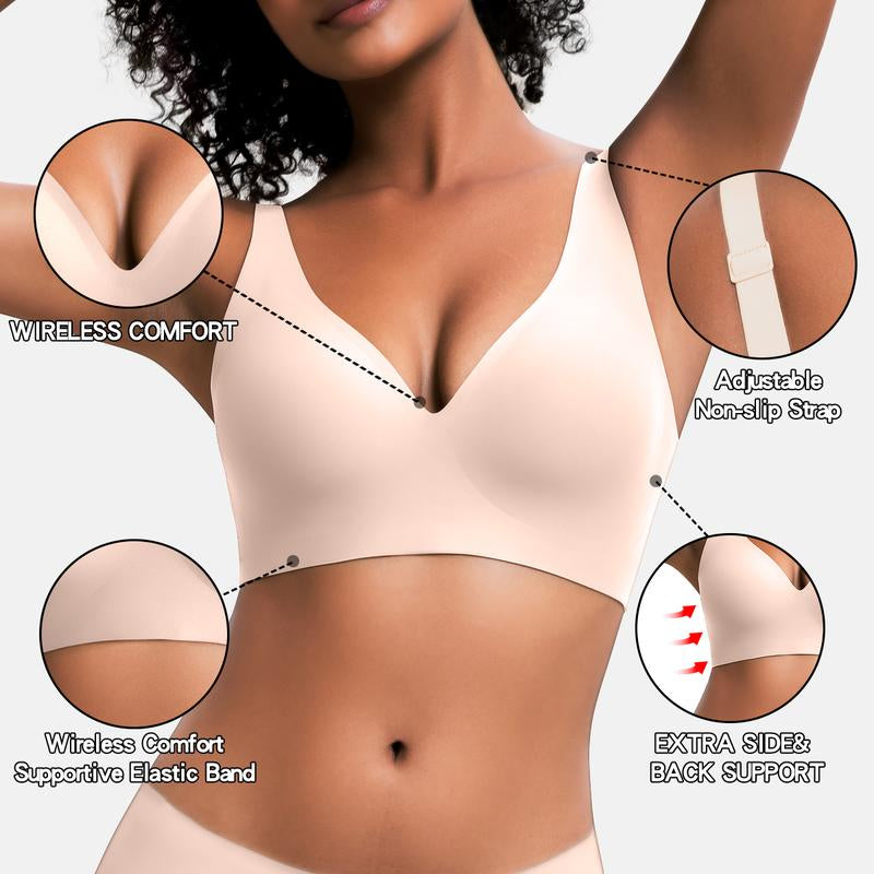 Experience Unmatched Comfort with VRCOMFY Deep V Wireless Push-Up Bralettes - Perfect for Everyday Wear